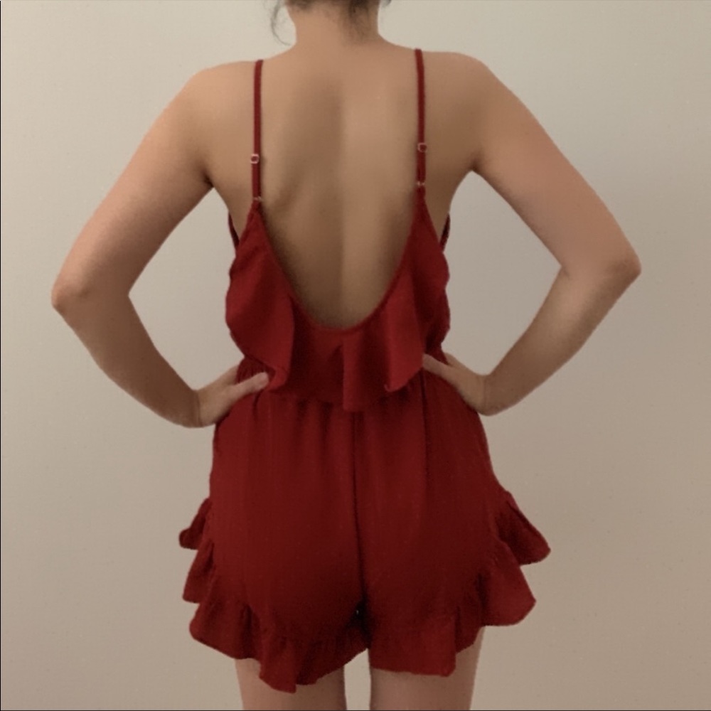 Rust Ruffle Romper by Reverse - Picture 3 of 8